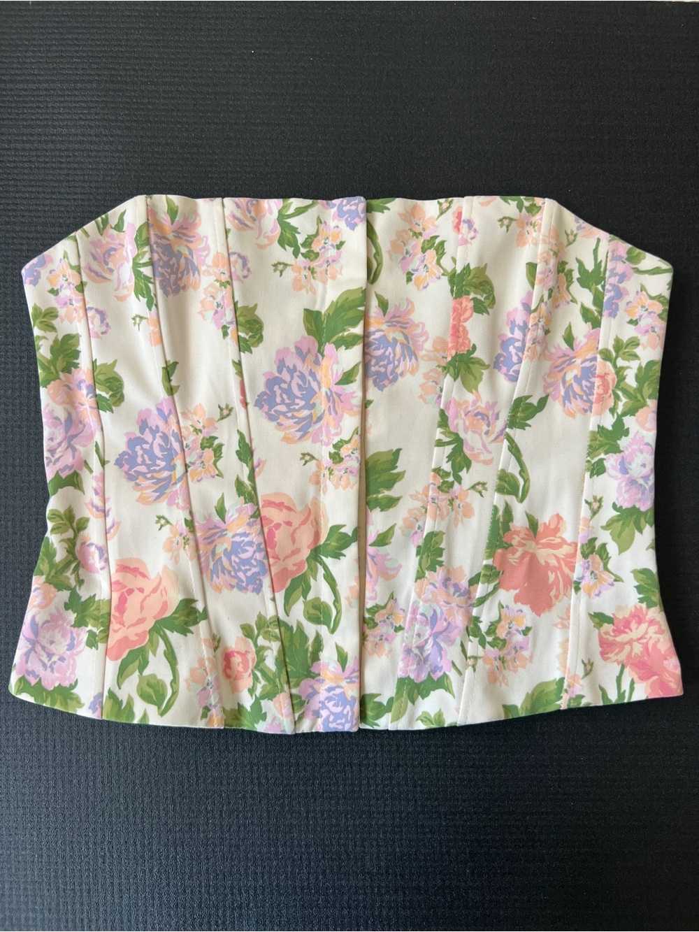 Zara Floral Strapless Corset Camisole in Cream with Pink & Lavender